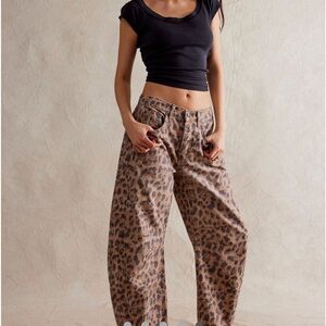 Free People We the free good luck printed barrel jeans in leopard